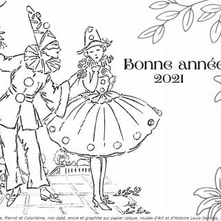 Carte de voeux Pierrot et Colombine © musée d'Art et d'Histoire Louis-Senlecq